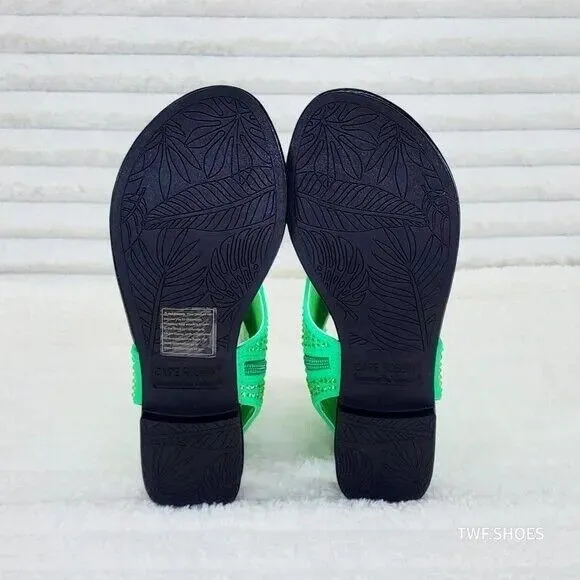 Just Doit Rhinestones Flat Bootie Thong Sandals Green
