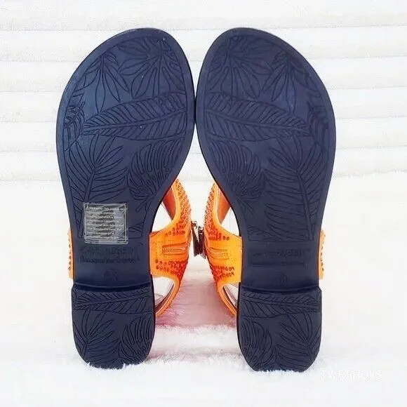 Just Doit Rhinestones Flat Bootie Thong Sandals Orange