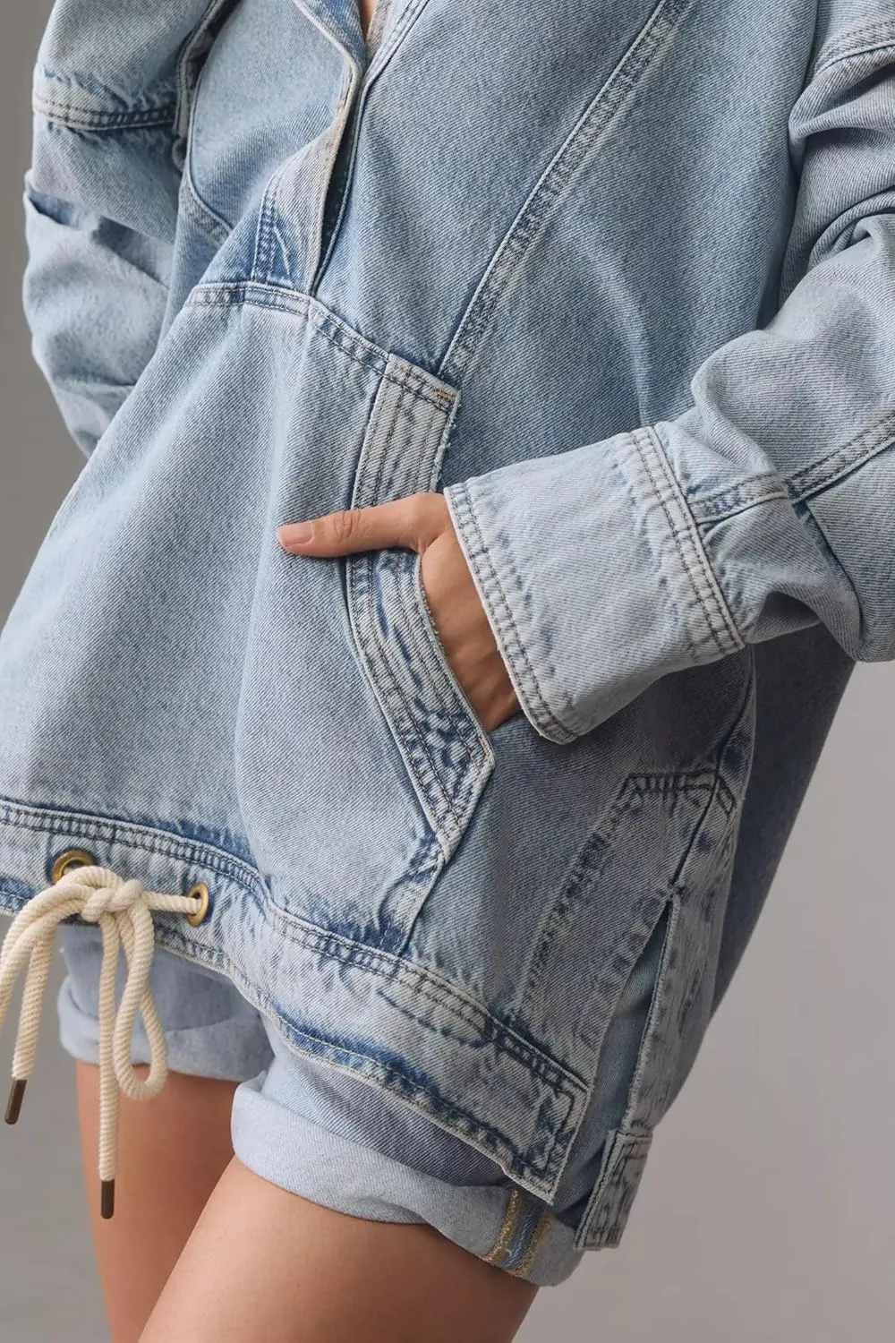 Kedera Women's Button Up Sweatshirt Denim Hoodie Oversized Pullover Jacket Jean Tops Casual Boyfriend Jackets