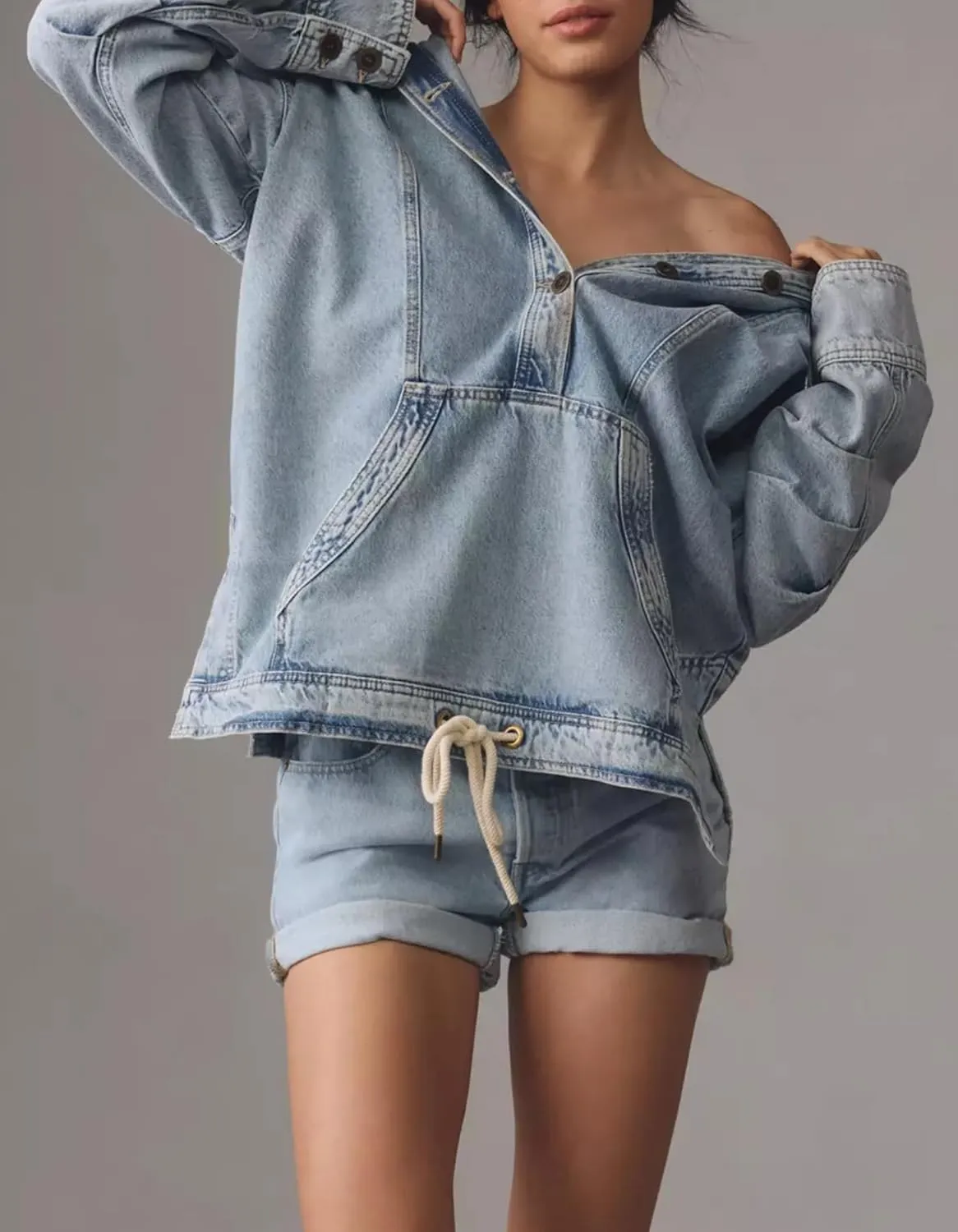 Kedera Women's Button Up Sweatshirt Denim Hoodie Oversized Pullover Jacket Jean Tops Casual Boyfriend Jackets