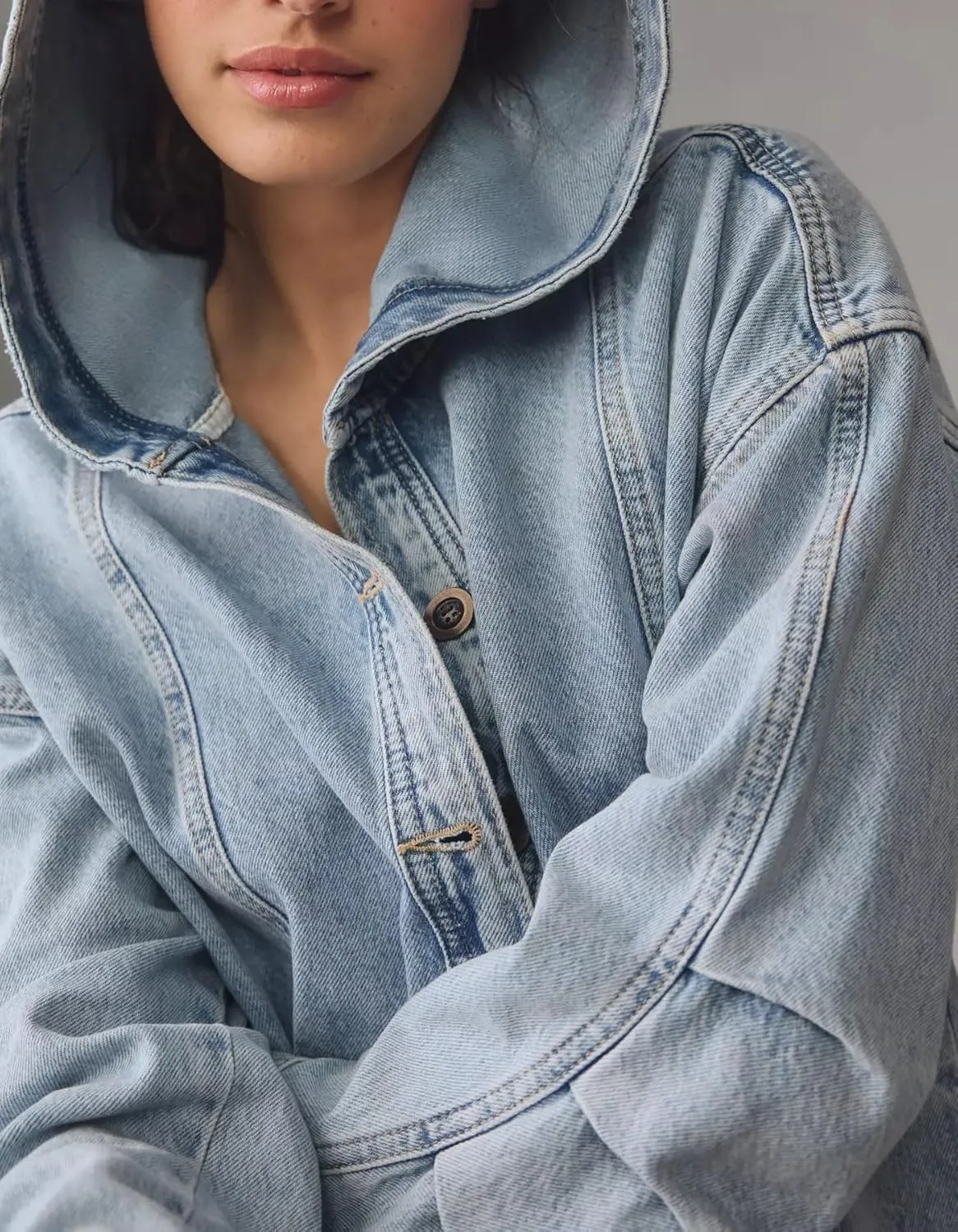 Kedera Women's Button Up Sweatshirt Denim Hoodie Oversized Pullover Jacket Jean Tops Casual Boyfriend Jackets
