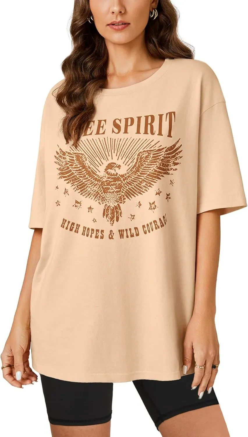 KIFOVEN Women’s Oversized T Shirt Graphic Tees Short Sleeve Cotton Loose Fit Summer Causal Top
