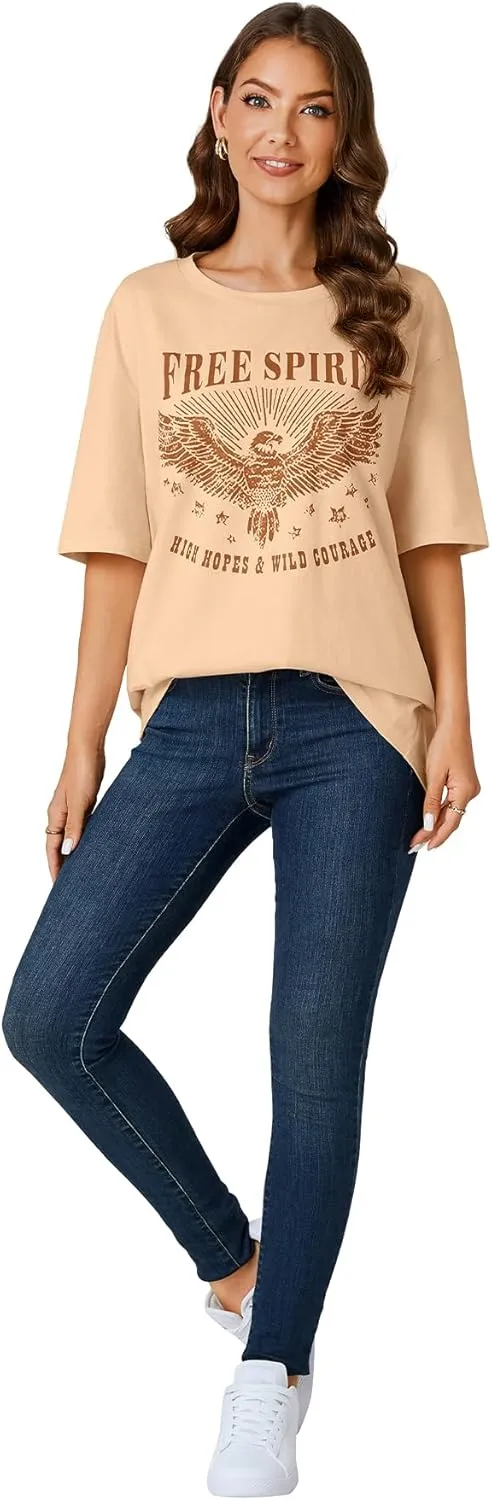 KIFOVEN Women’s Oversized T Shirt Graphic Tees Short Sleeve Cotton Loose Fit Summer Causal Top