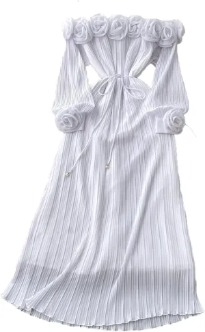 Korean Fashion Women Dresss Vintage Floral Mesh Elegant Slim Long Dress