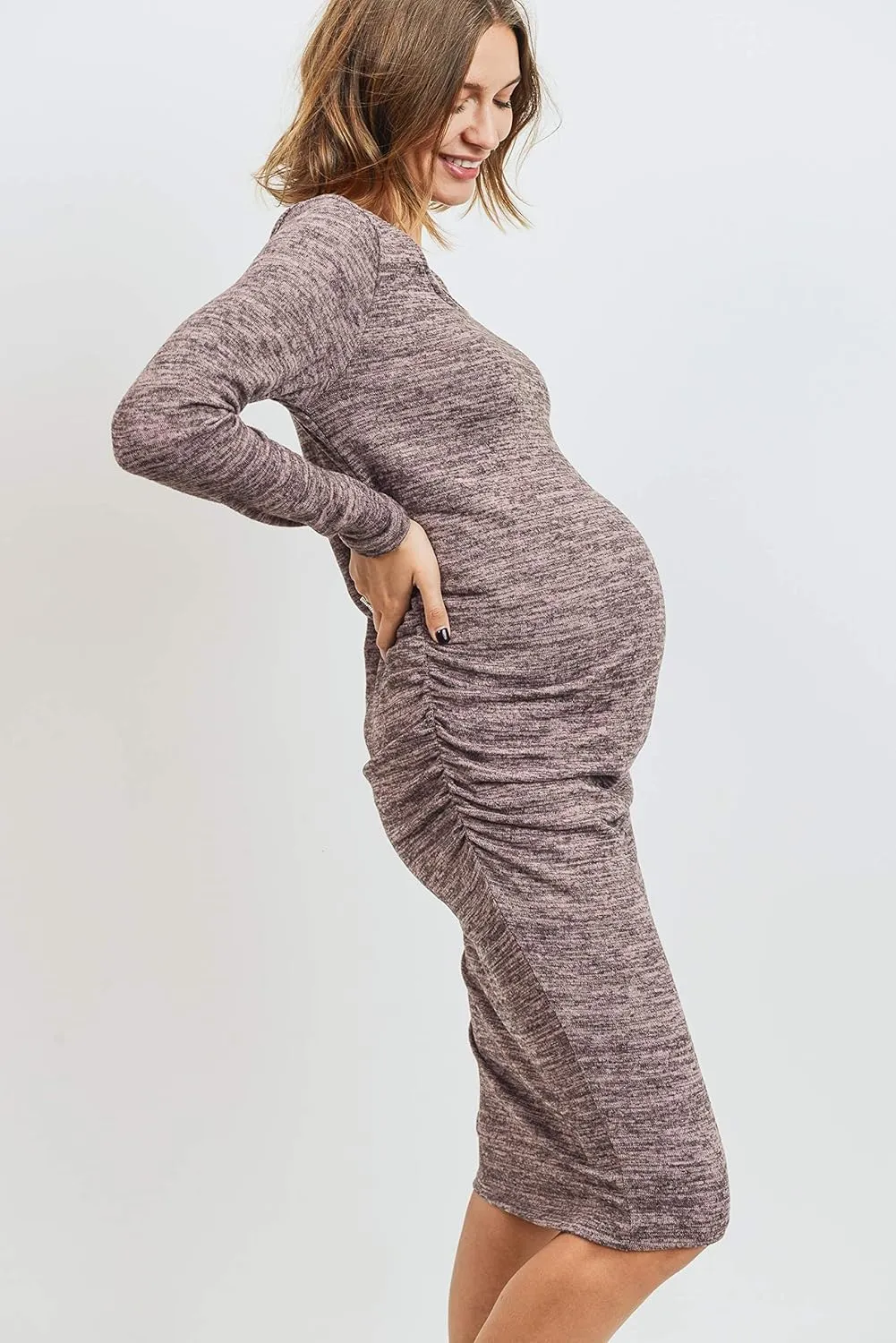 LaClef Women's Ruched Bodycon Basic Maternity Dress