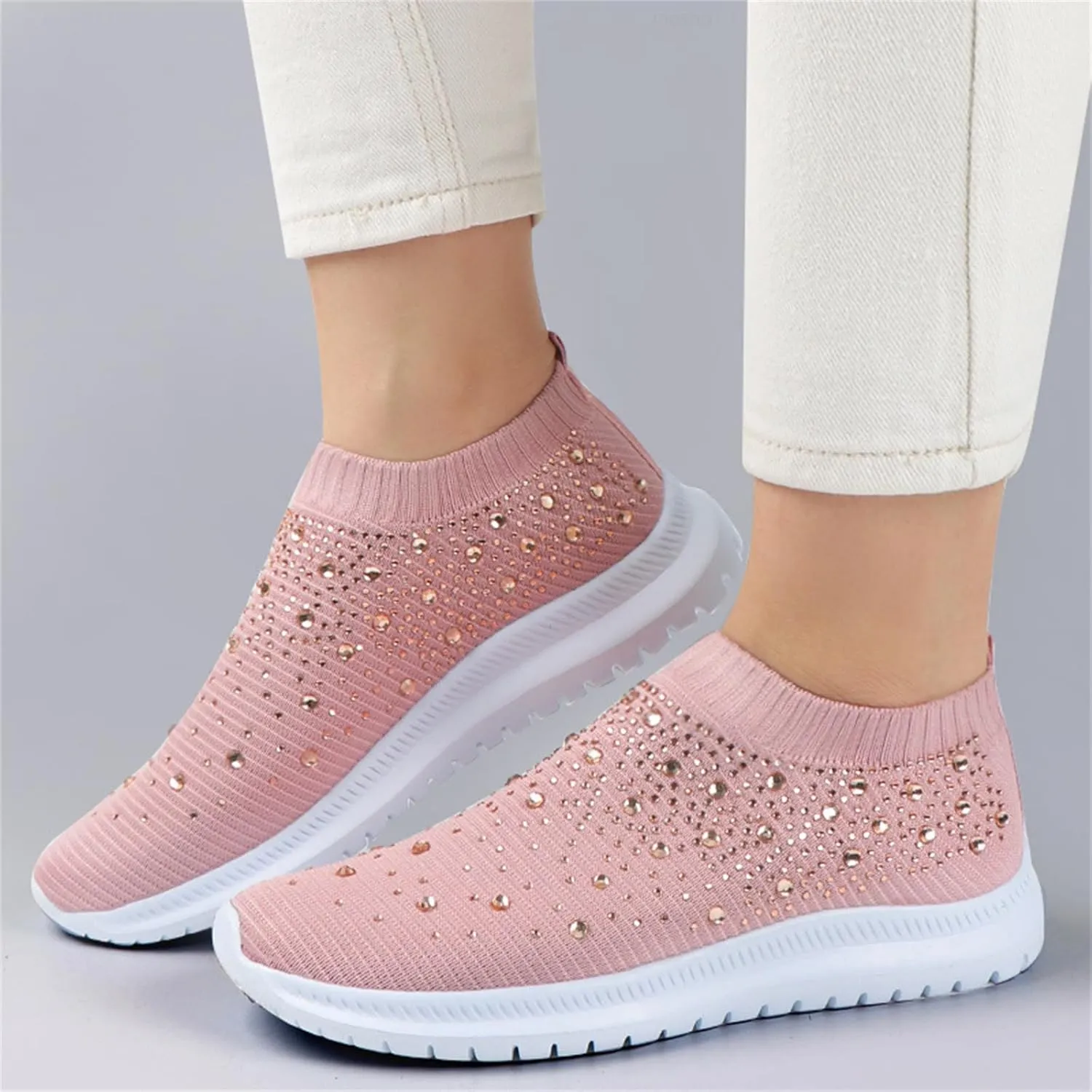 Ladmiple Walking Sneakers For Women Wide Width Comfort Mesh Non Slip Casual Athletic Gym Tennis Running Slip On Sneakers