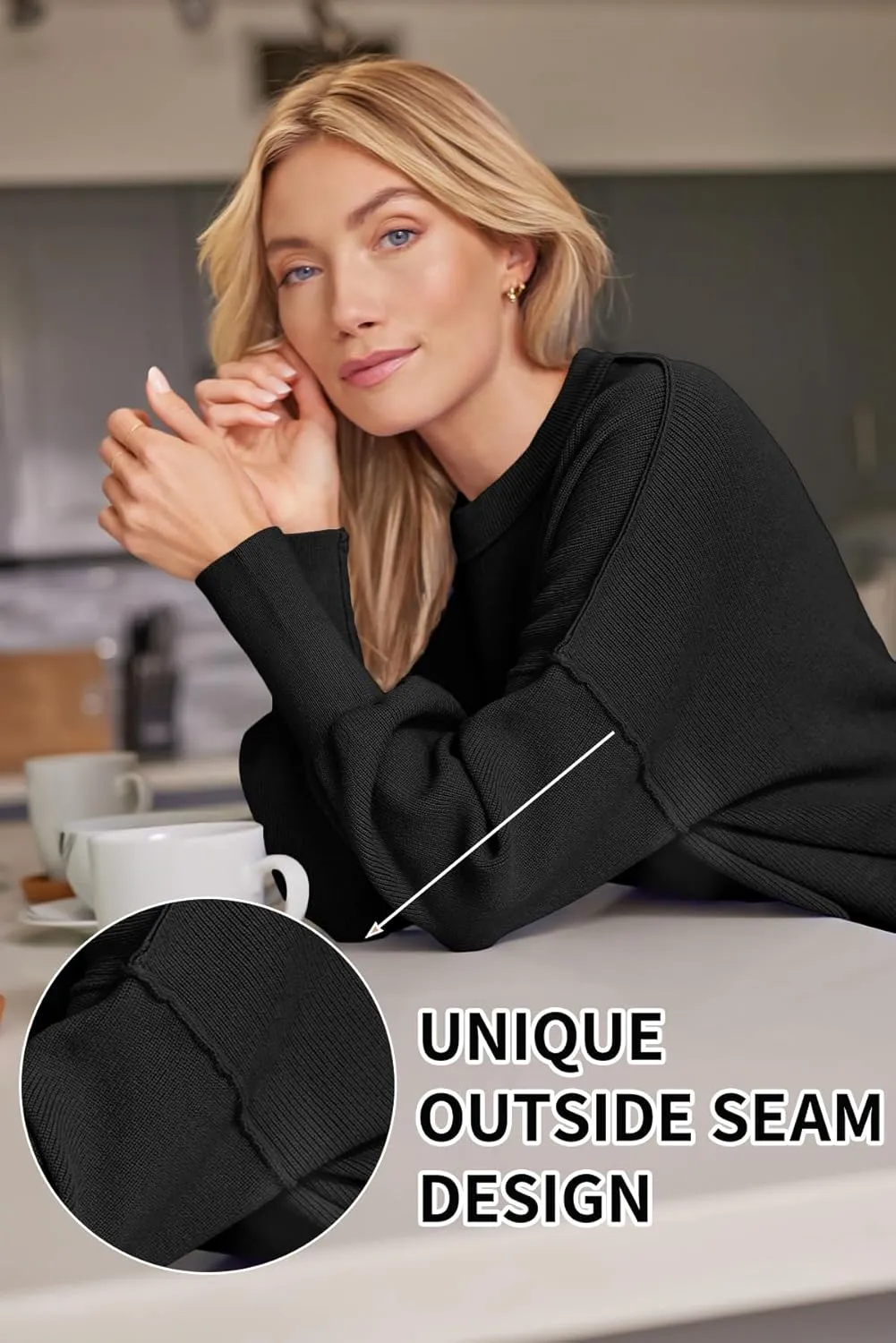 LILLUSORY Women's Oversized Batwing Sweaters 2025 Fall Outfits Trendy Crewneck Knit Side Slit Fashion Pullover Tops