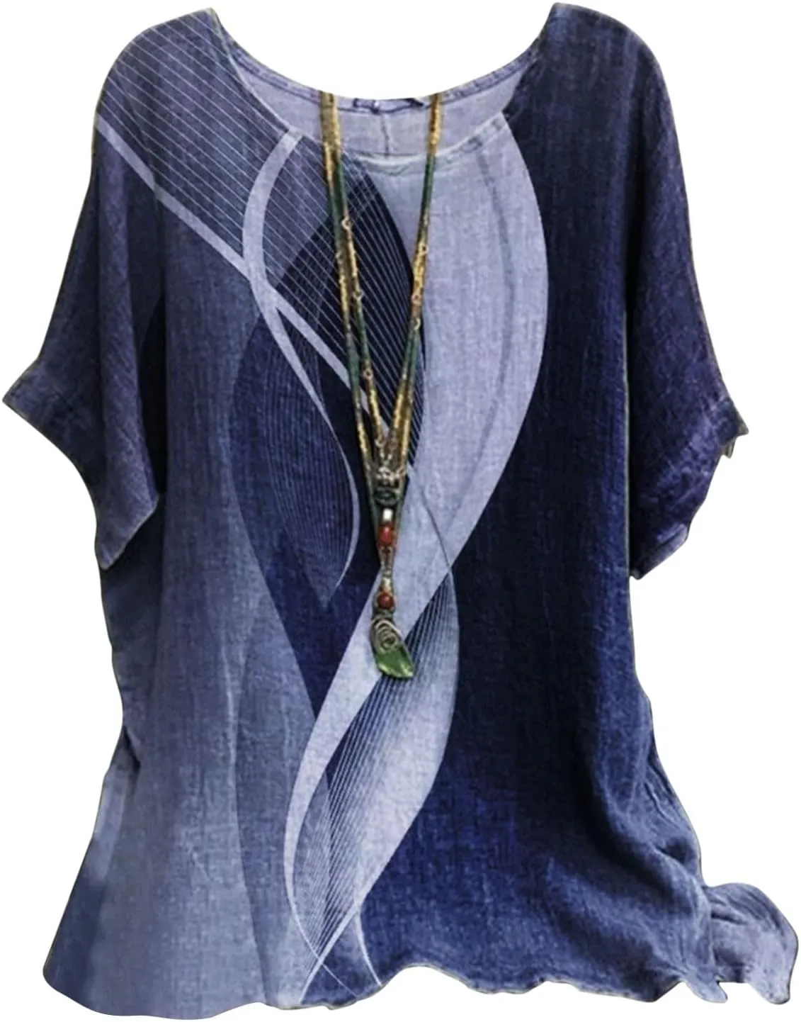 Linen Shirts for Women Summer 2025 Plus Size Crewneck Short Sleeve Blouses Loose Casual Fashion Printed Boho Tops