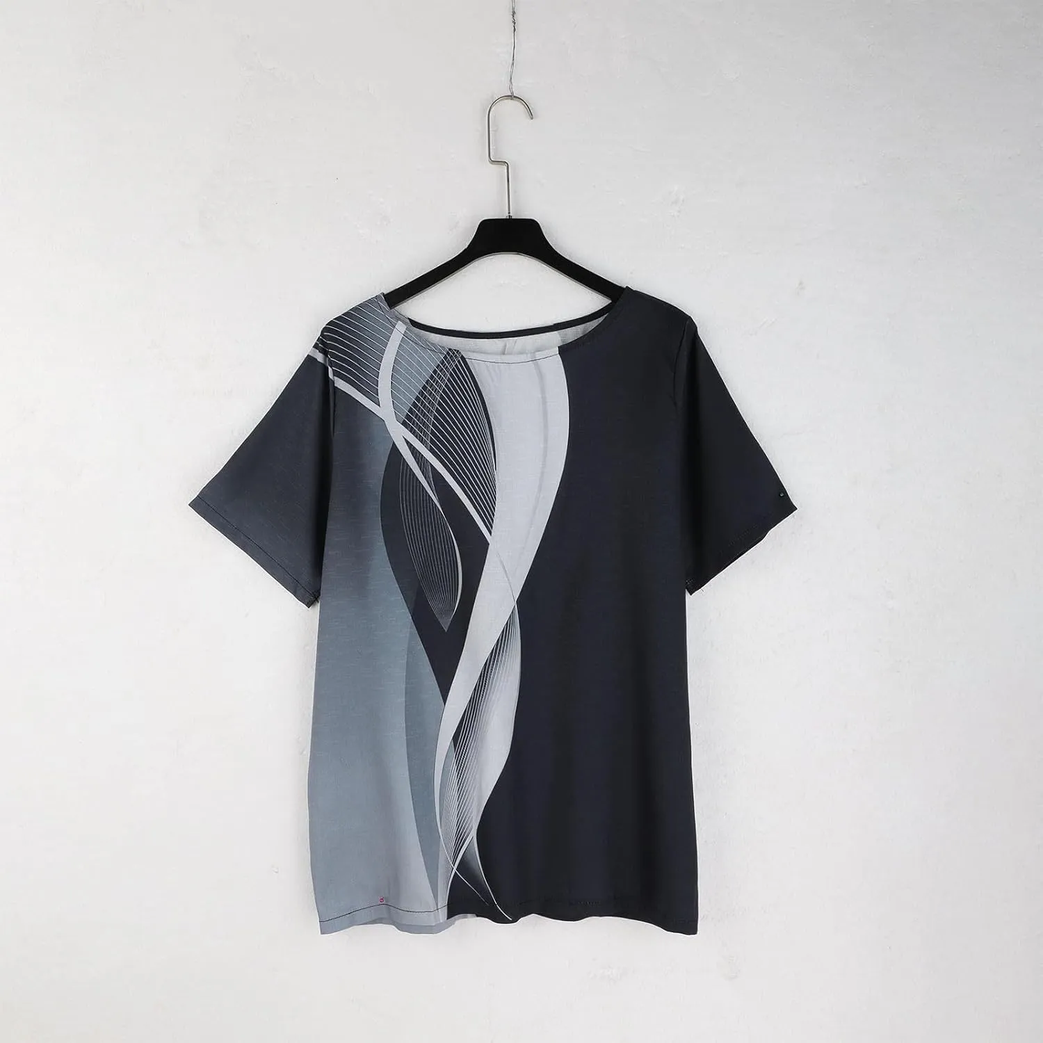 Linen Shirts for Women Summer 2025 Plus Size Crewneck Short Sleeve Blouses Loose Casual Fashion Printed Boho Tops