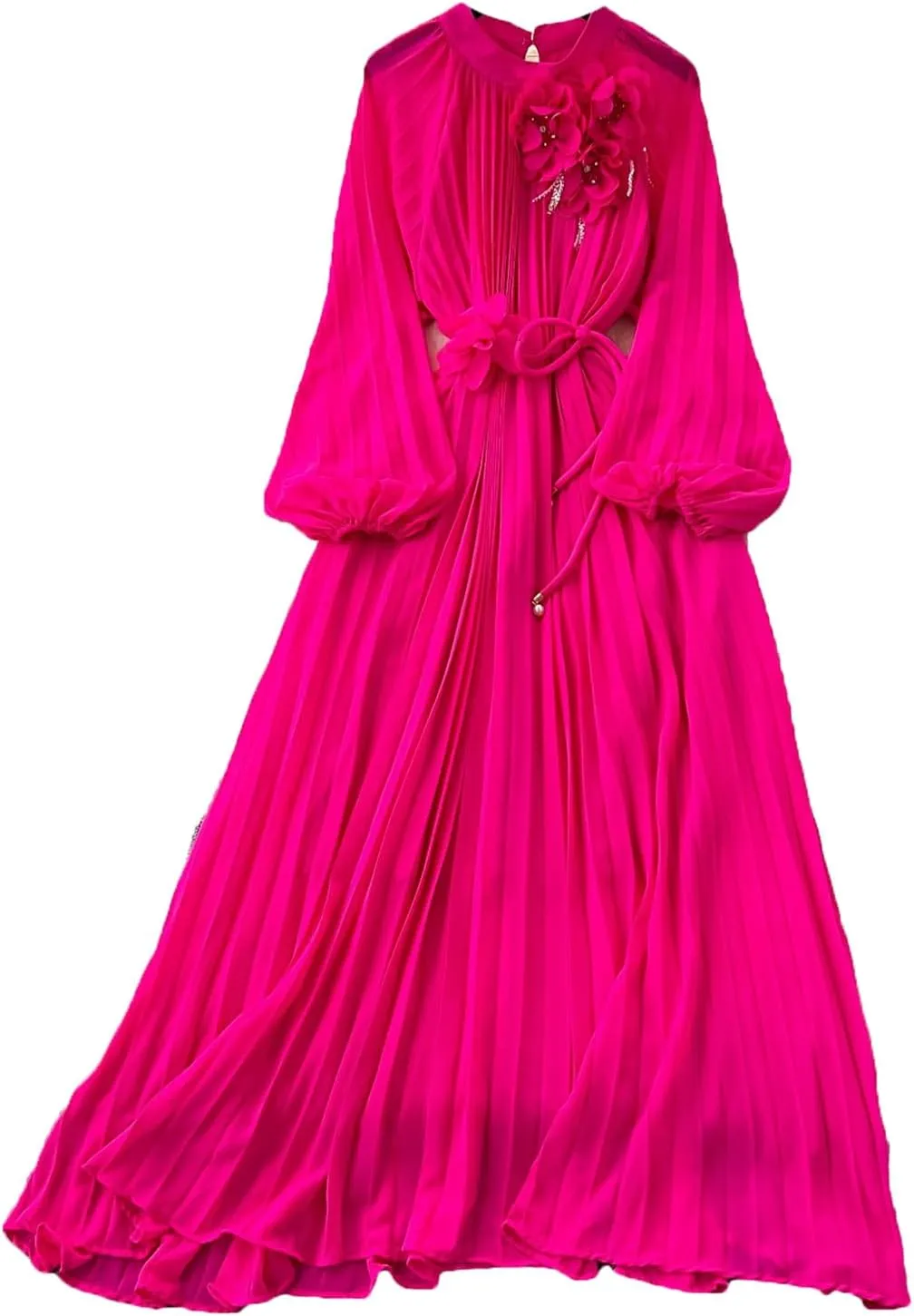 Long Sleeve Hollow Out Ruffle A-Line Vintage Dress Elegant High Waist Korean Fashion Dress