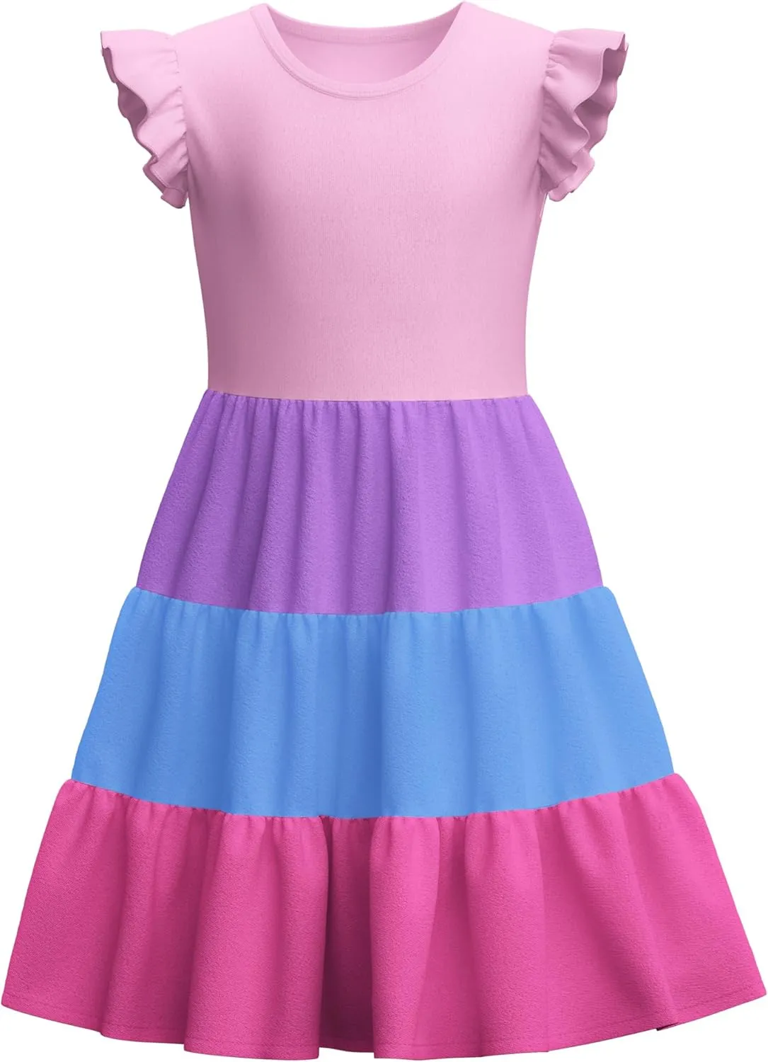 LQSZ Girls Summer Dresses with Ruffle Short Sleeve Midi Casual A-Line Twirly School Sundress Size 3-12 Years