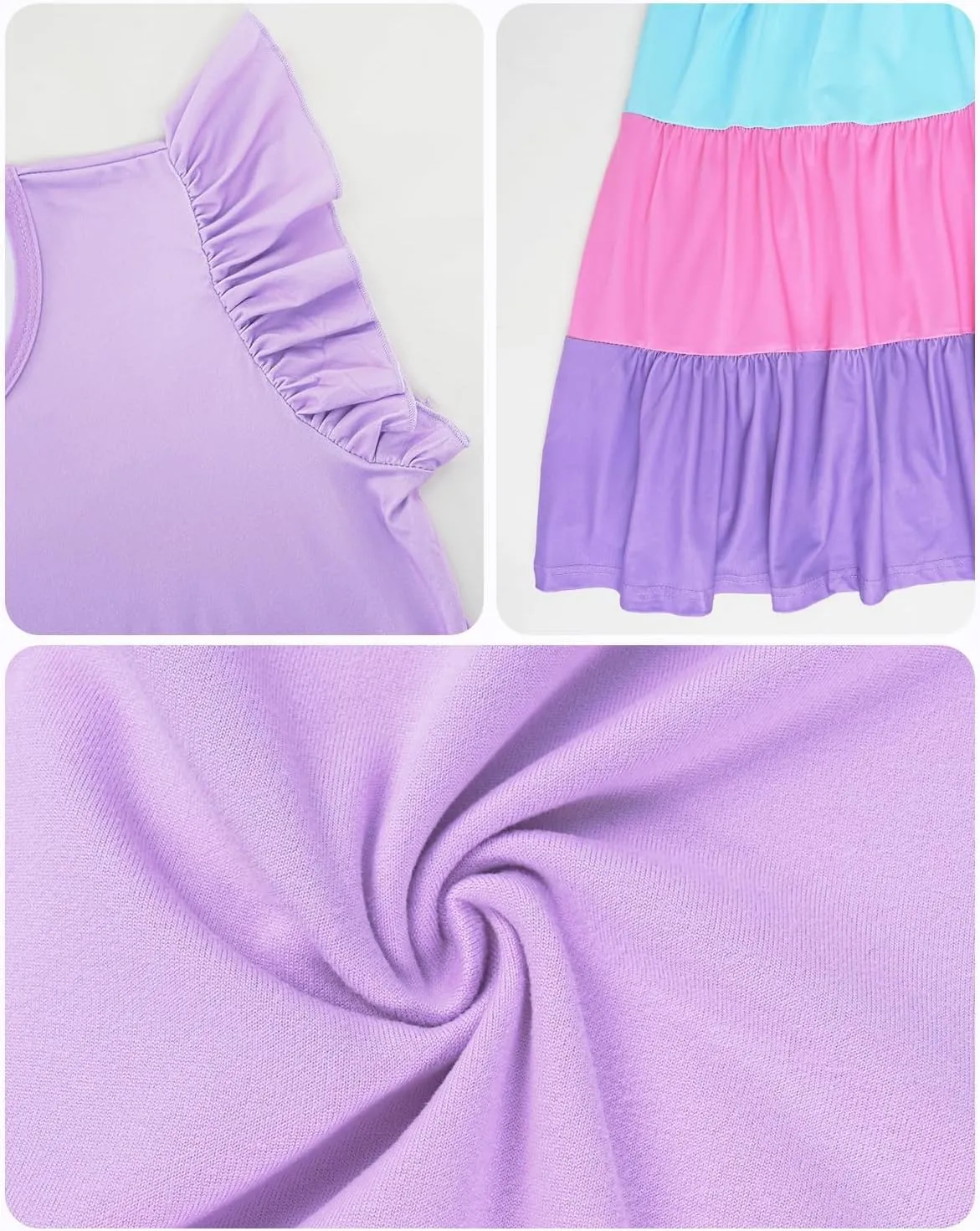 LQSZ Girls Summer Dresses with Ruffle Short Sleeve Midi Casual A-Line Twirly School Sundress Size 3-12 Years