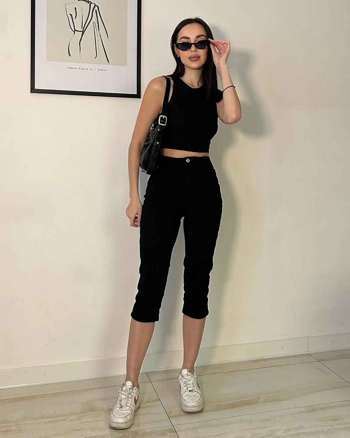 luvamia Capris Jeans for Women Trendy High Waisted Patch Pocket Casual Summer Cropped Stretchy Denim Skinny Capri Pants
