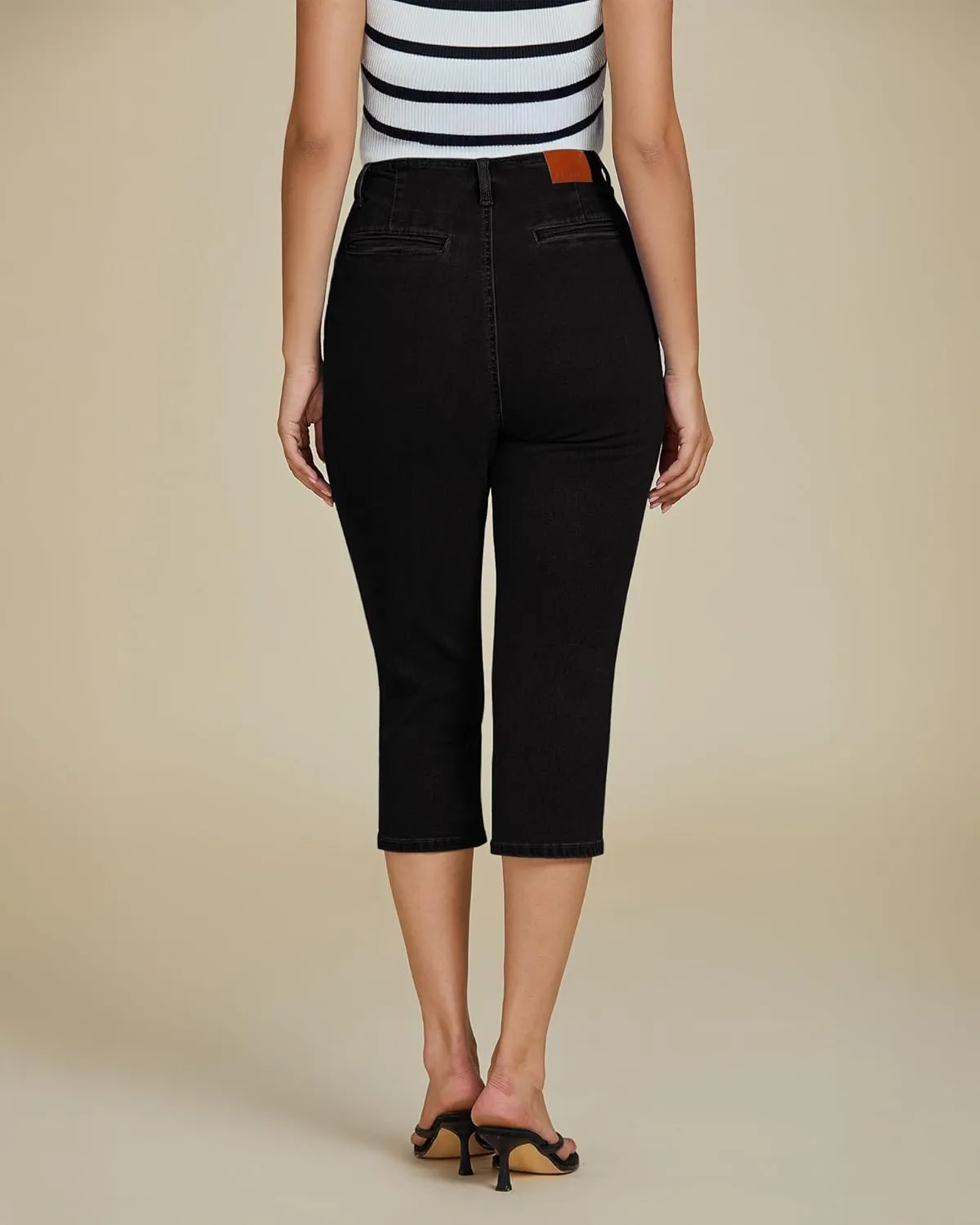 luvamia Capris Jeans for Women Trendy High Waisted Patch Pocket Casual Summer Cropped Stretchy Denim Skinny Capri Pants