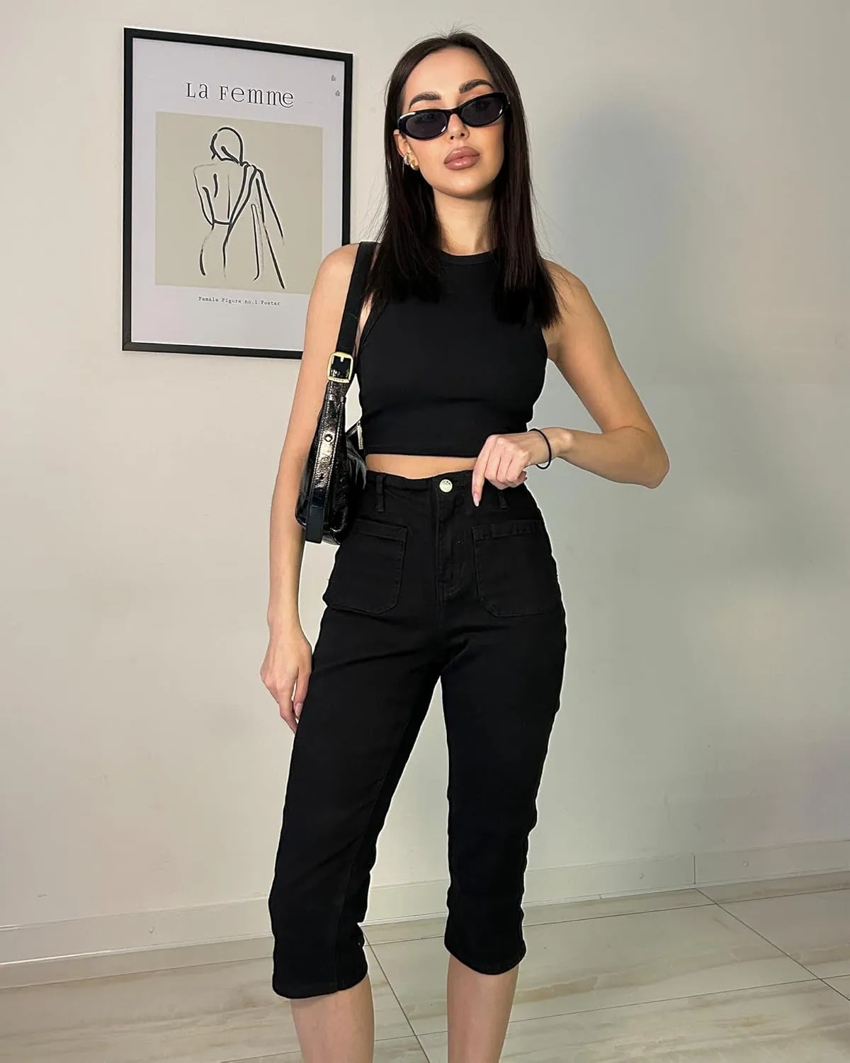 luvamia Capris Jeans for Women Trendy High Waisted Patch Pocket Casual Summer Cropped Stretchy Denim Skinny Capri Pants