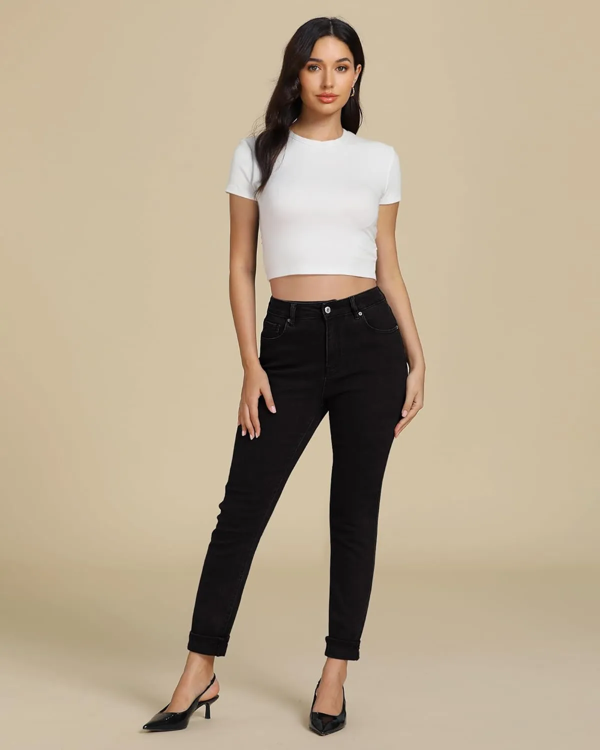 luvamia Skinny Jeans for Women Trendy High Waisted Fold Hem Slim Fit Stretchy Denim Pants Jeggings Jeans with Pockets
