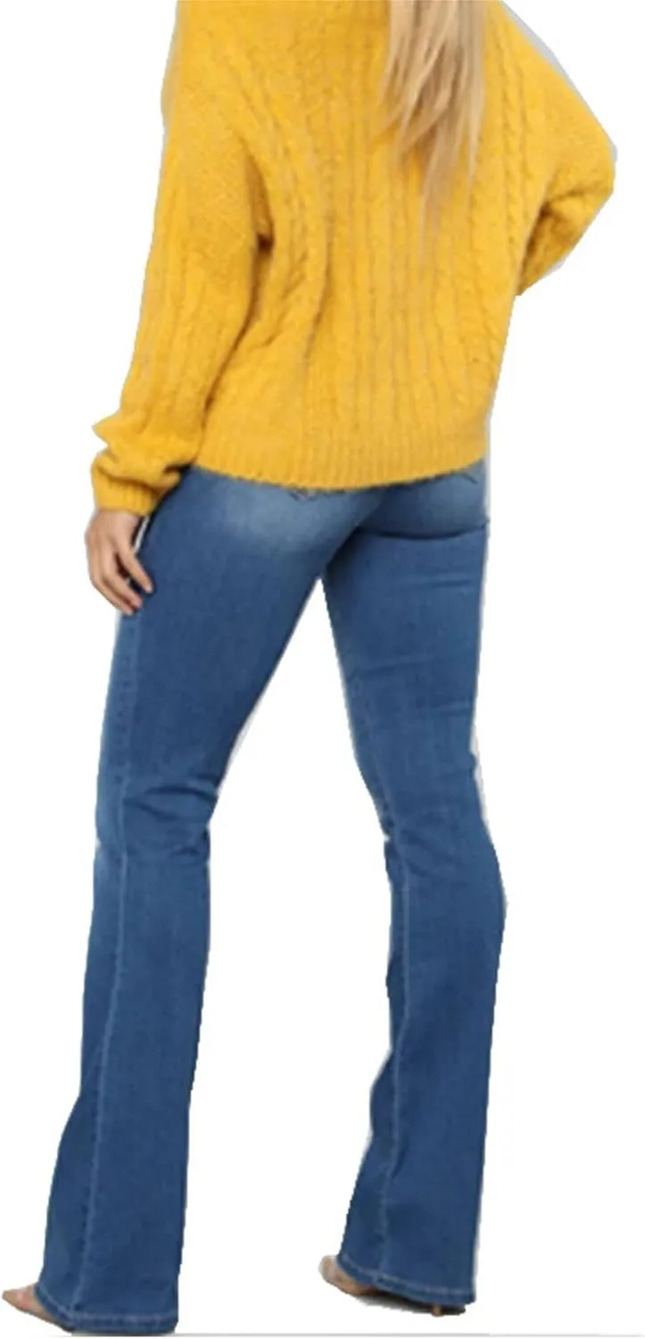 Maiyifu-GJ Women's Retro Mid Rise Boot Cut Jeans Slimming Stretch Juniors Denim Pants Sexy Slim Fit Wide Leg Jean Trouser