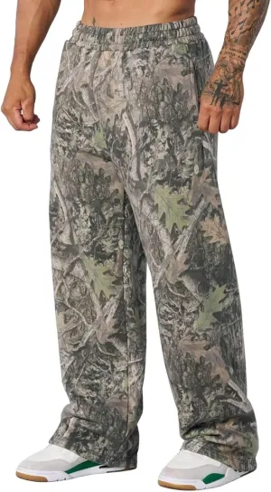 Men's Camo Sweatpants Loose Fit Joggers with Elastic Waist Pockets Quick-Dry Hunting Hiking Workout Athletic Pants