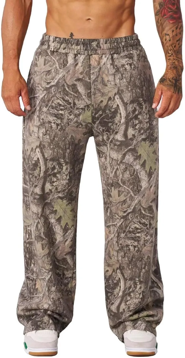 Men's Camo Sweatpants Loose Fit Joggers with Elastic Waist Pockets Quick-Dry Hunting Hiking Workout Athletic Pants