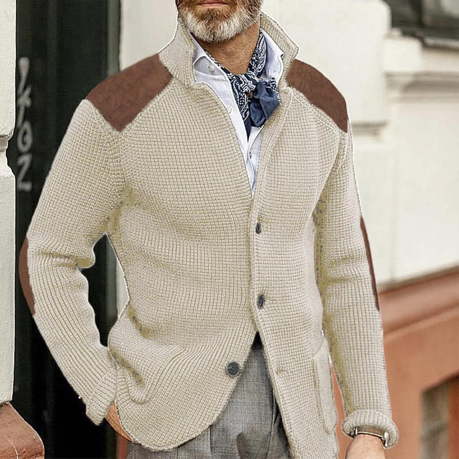 Mens Cardigan Sweaters with Buttons Oversized Long Sleeve Pullover Sweater Fashion Big and Tall Cable Knit Dress Sweater