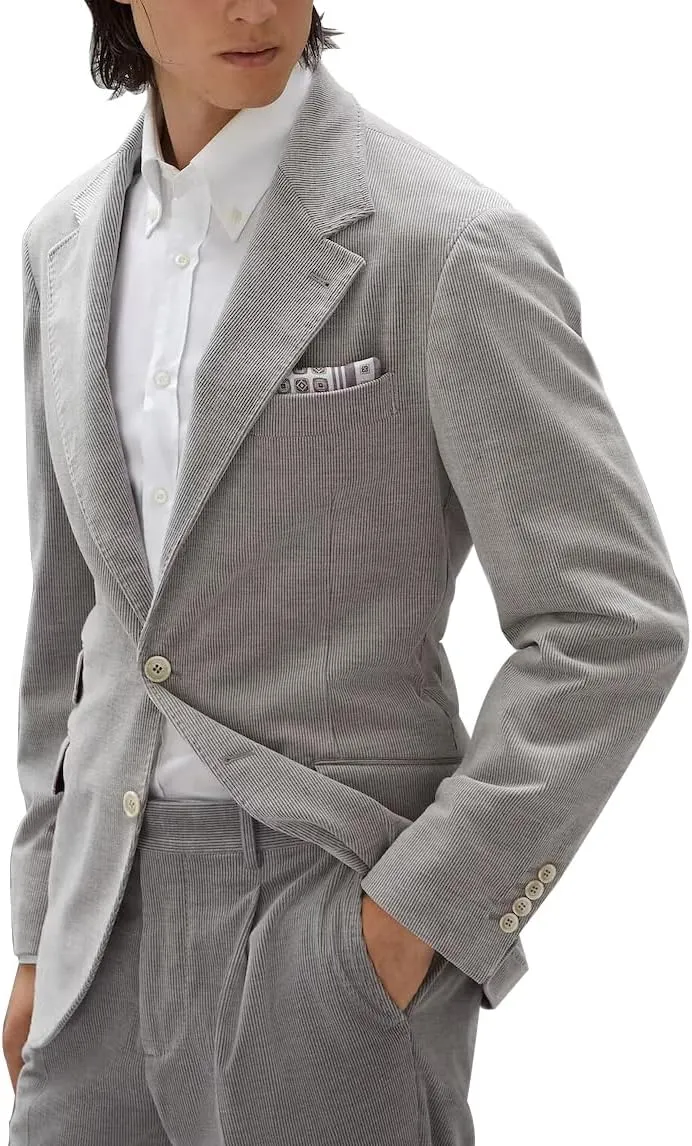 Men's Casual Slim Fit Corduroy Jacket Lightweight Sport Coat Blazer Gray