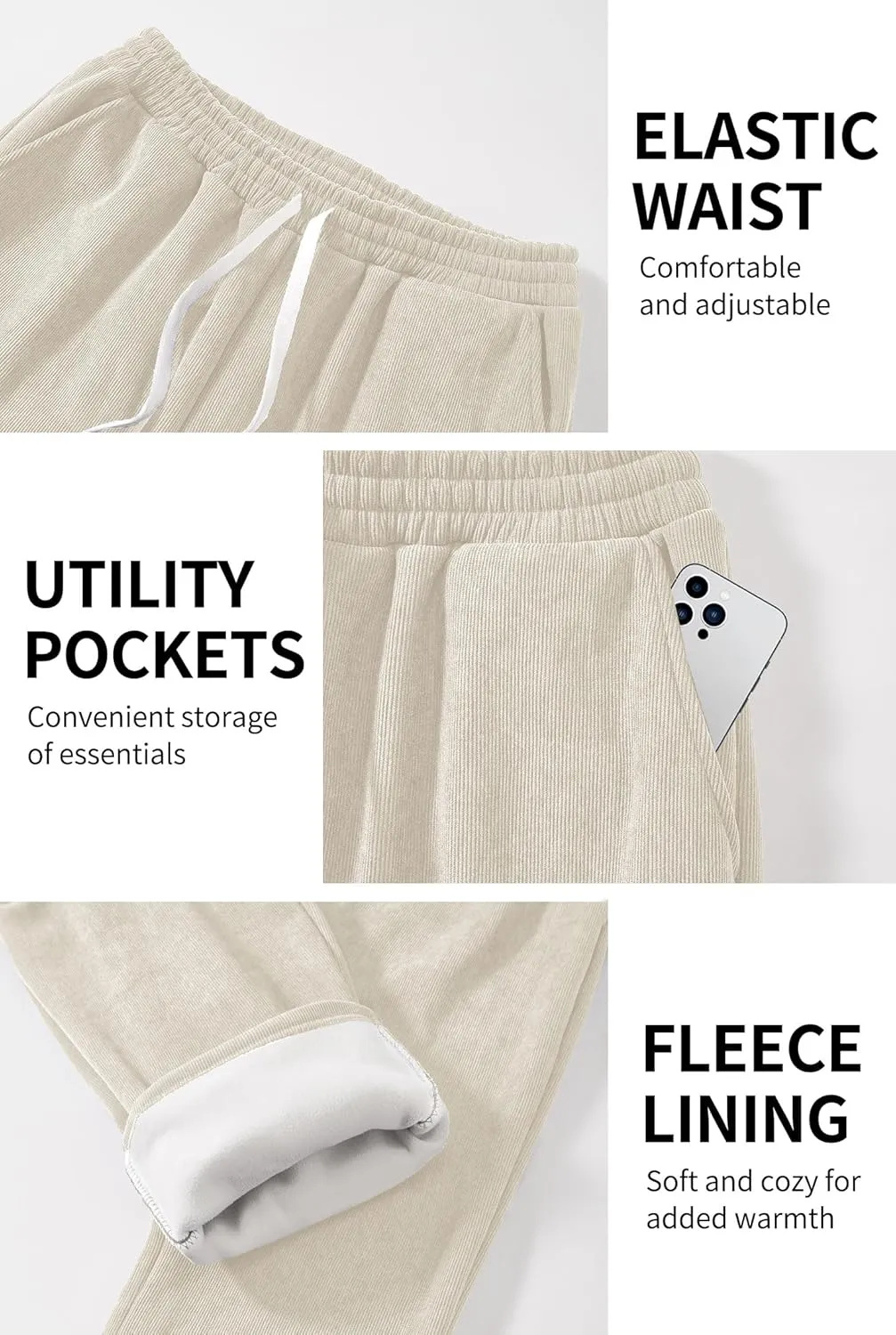 Men's Corduroy Sweatpants Casual Sherpa Lined Drawstring Warm Pant with Pockets (S-2XL)