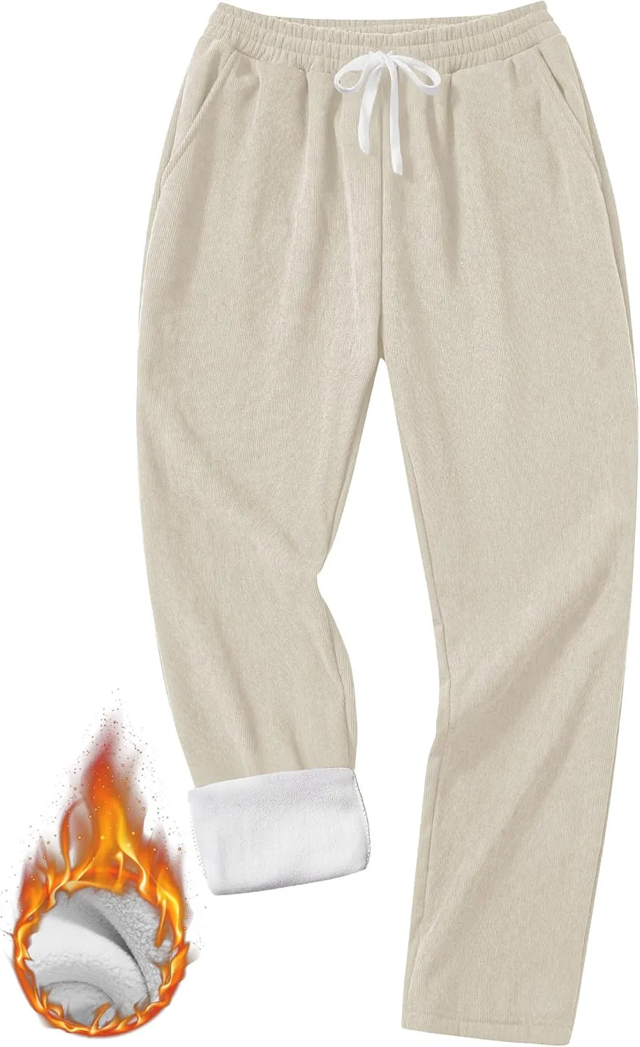 Men's Corduroy Sweatpants Casual Sherpa Lined Drawstring Warm Pant with Pockets (S-2XL)