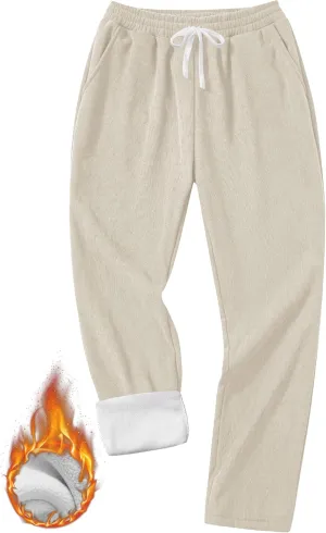 Men's Corduroy Sweatpants Casual Sherpa Lined Drawstring Warm Pant with Pockets (S-2XL)