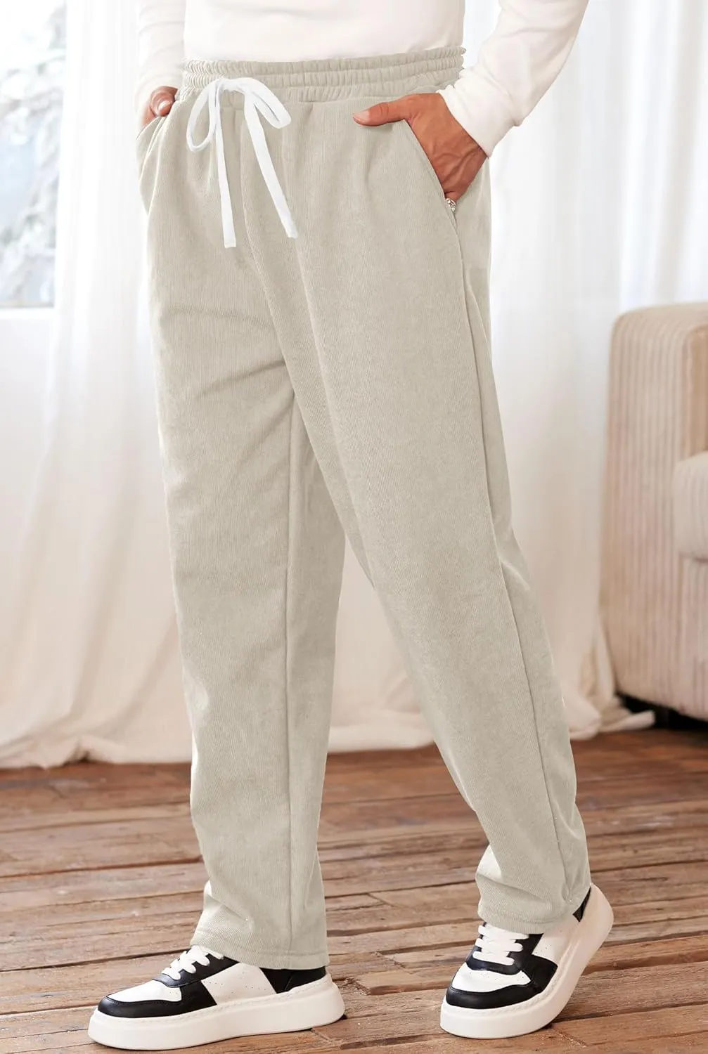 Men's Corduroy Sweatpants Casual Sherpa Lined Drawstring Warm Pant with Pockets (S-2XL)