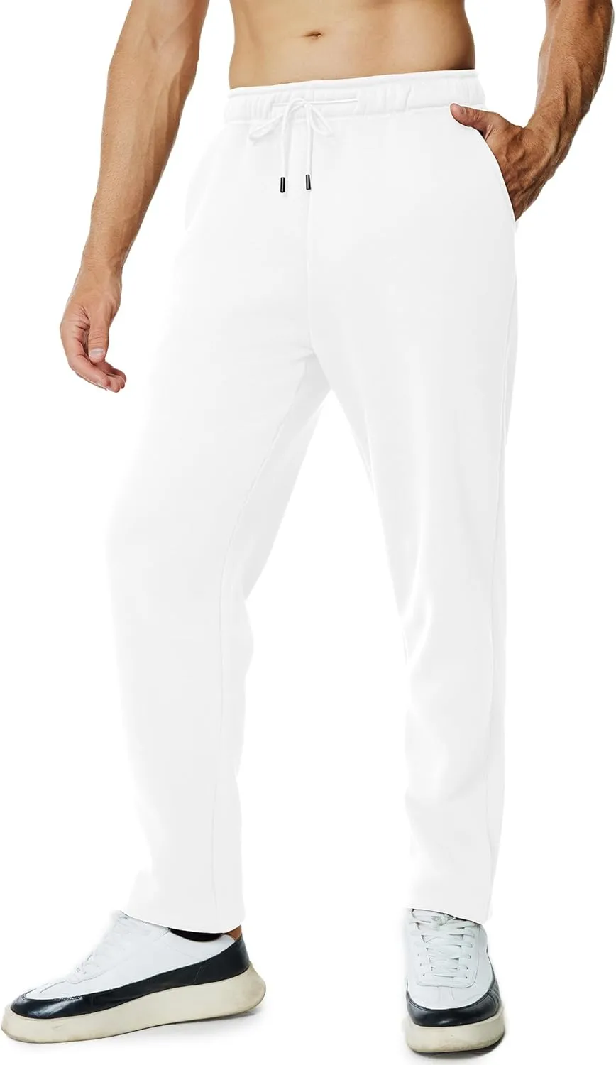 Men's Fleece Sweatpants Open Bottom Lounge Pants Casual Elastic Waist Jogger Pants with Pockets