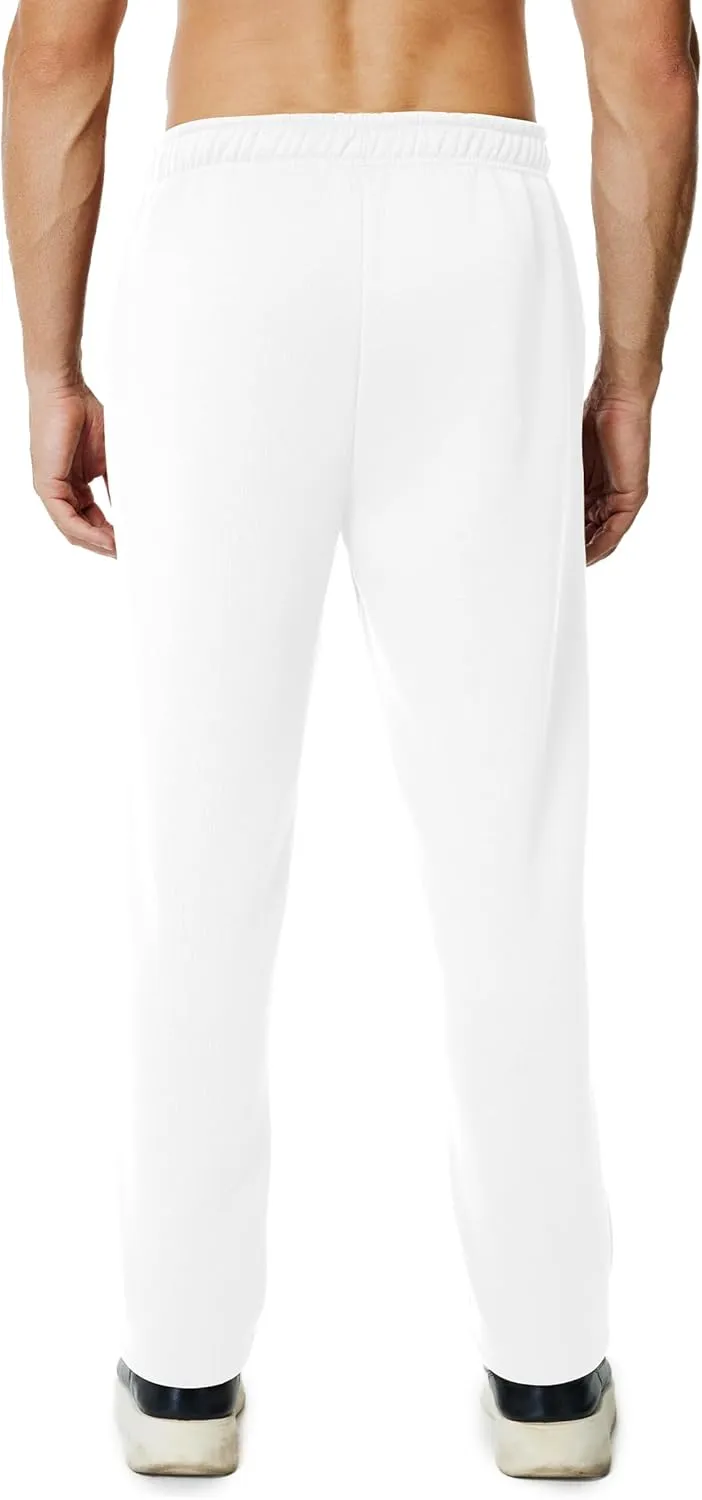 Men's Fleece Sweatpants Open Bottom Lounge Pants Casual Elastic Waist Jogger Pants with Pockets