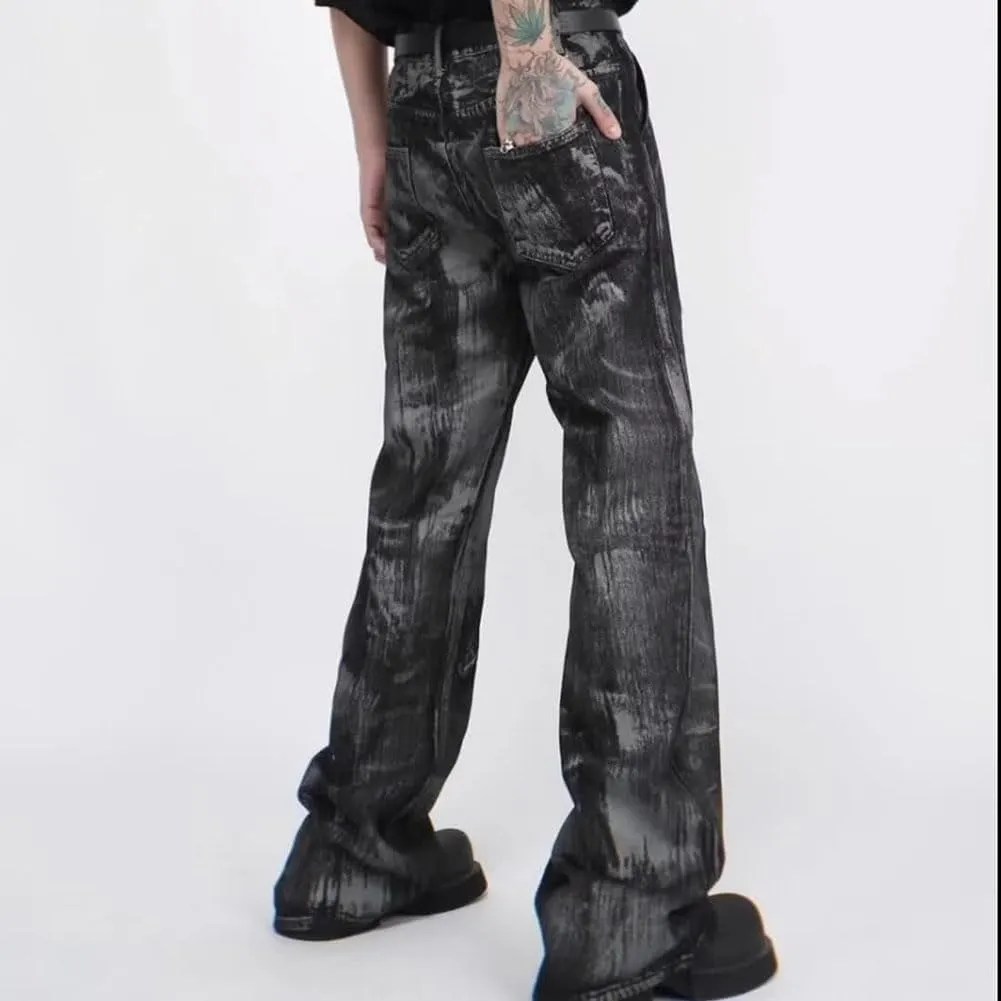 Mens Jeans Straight Leg Relaxed Fit Washed Fashion Y2K Hip Hop Streetwear Denim Pants