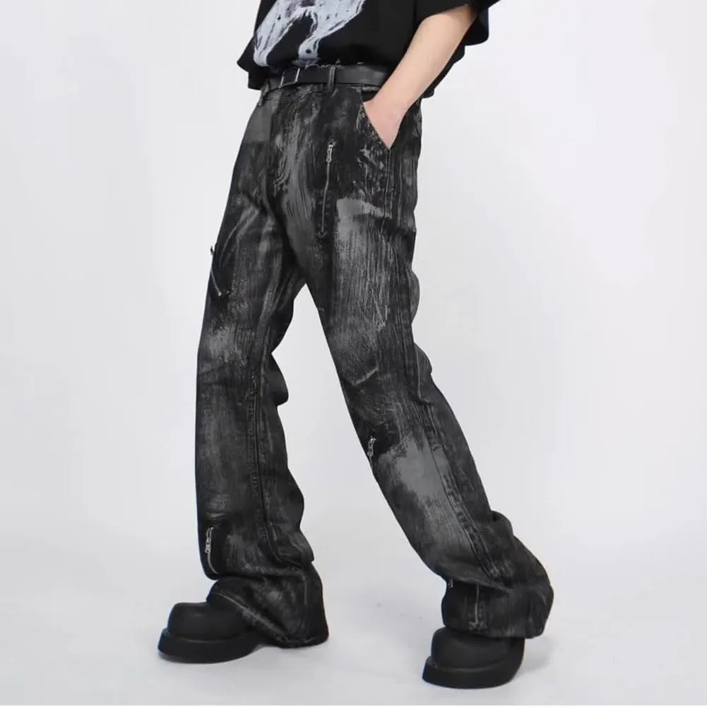 Mens Jeans Straight Leg Relaxed Fit Washed Fashion Y2K Hip Hop Streetwear Denim Pants