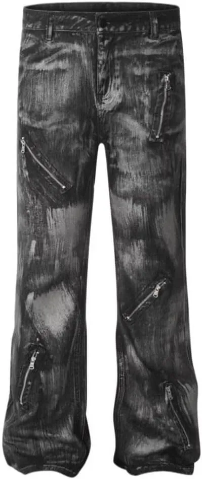 Mens Jeans Straight Leg Relaxed Fit Washed Fashion Y2K Hip Hop Streetwear Denim Pants