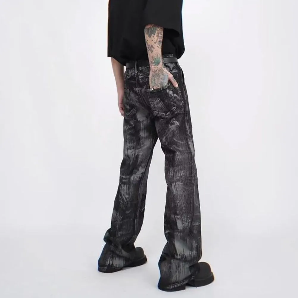 Mens Jeans Straight Leg Relaxed Fit Washed Fashion Y2K Hip Hop Streetwear Denim Pants