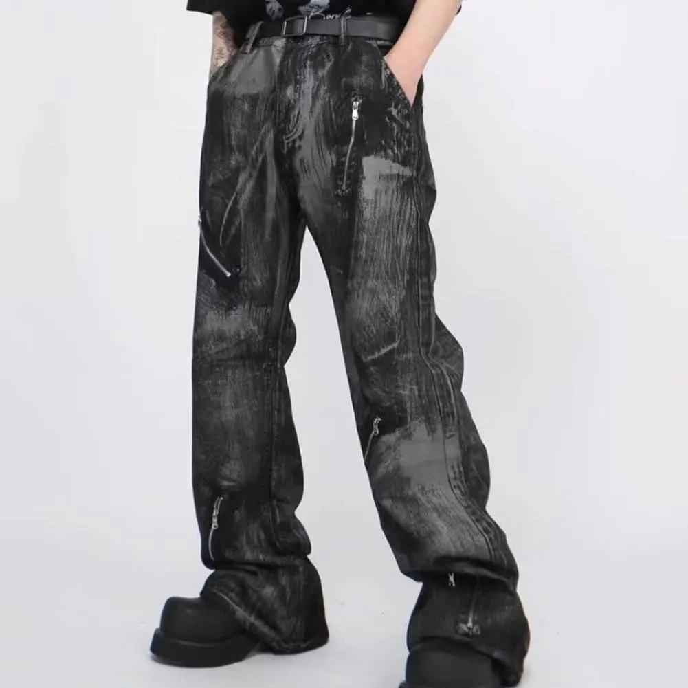 Mens Jeans Straight Leg Relaxed Fit Washed Fashion Y2K Hip Hop Streetwear Denim Pants