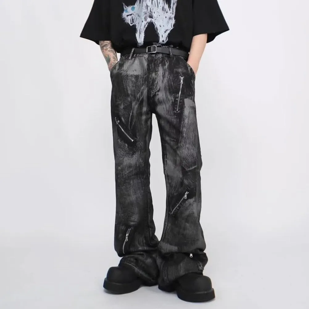 Mens Jeans Straight Leg Relaxed Fit Washed Fashion Y2K Hip Hop Streetwear Denim Pants