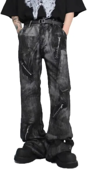 Mens Jeans Straight Leg Relaxed Fit Washed Fashion Y2K Hip Hop Streetwear Denim Pants