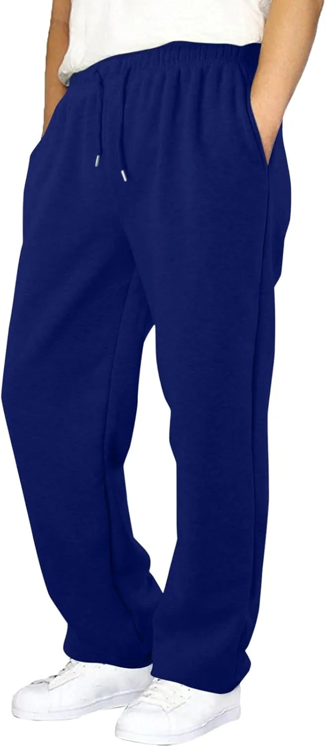 Mens Straight Leg Sweatpants Baggy Elastic Waist Athletic Pants Cozy Casual Fleece Pants Open Bottom Sweat Pants 2025