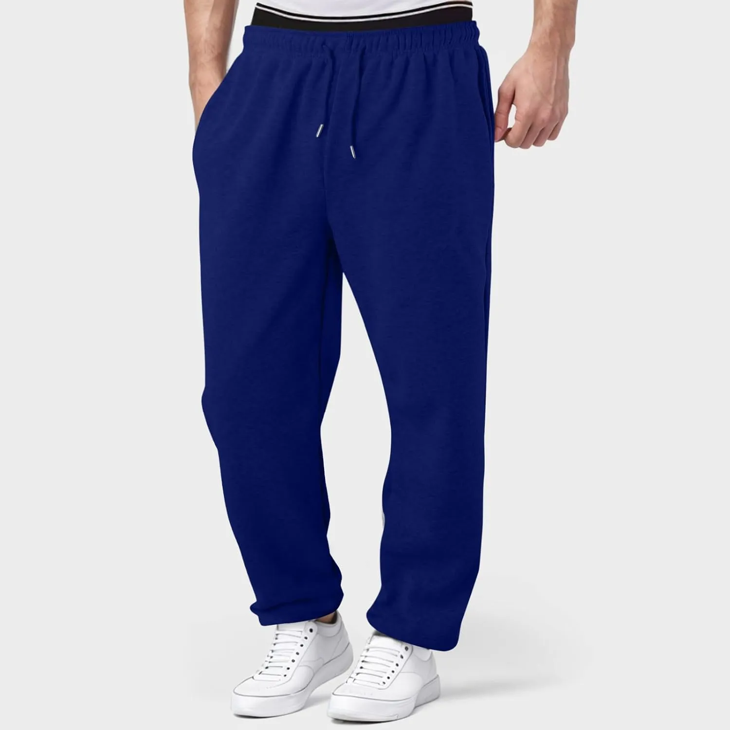 Mens Straight Leg Sweatpants Baggy Elastic Waist Athletic Pants Cozy Casual Fleece Pants Open Bottom Sweat Pants 2025