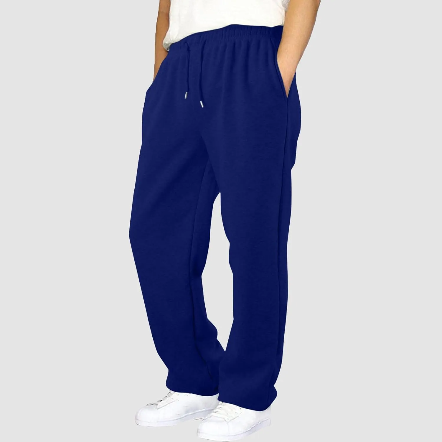 Mens Straight Leg Sweatpants Baggy Elastic Waist Athletic Pants Cozy Casual Fleece Pants Open Bottom Sweat Pants 2025