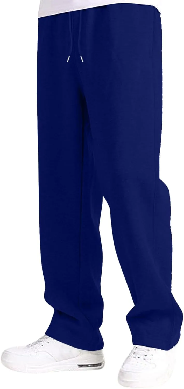 Mens Straight Leg Sweatpants Baggy Elastic Waist Athletic Pants Cozy Casual Fleece Pants Open Bottom Sweat Pants 2025