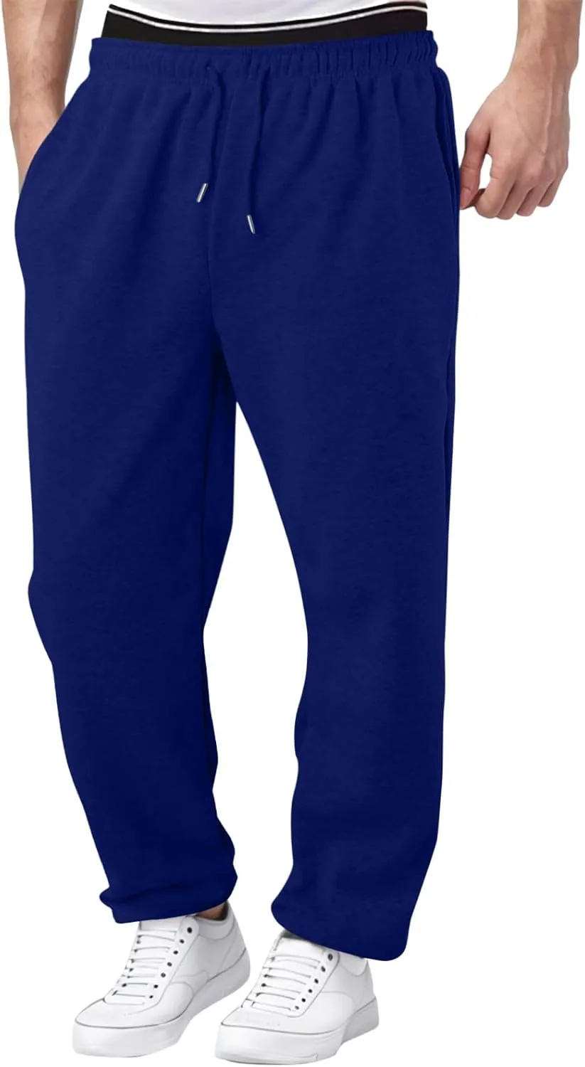 Mens Straight Leg Sweatpants Baggy Elastic Waist Athletic Pants Cozy Casual Fleece Pants Open Bottom Sweat Pants 2025