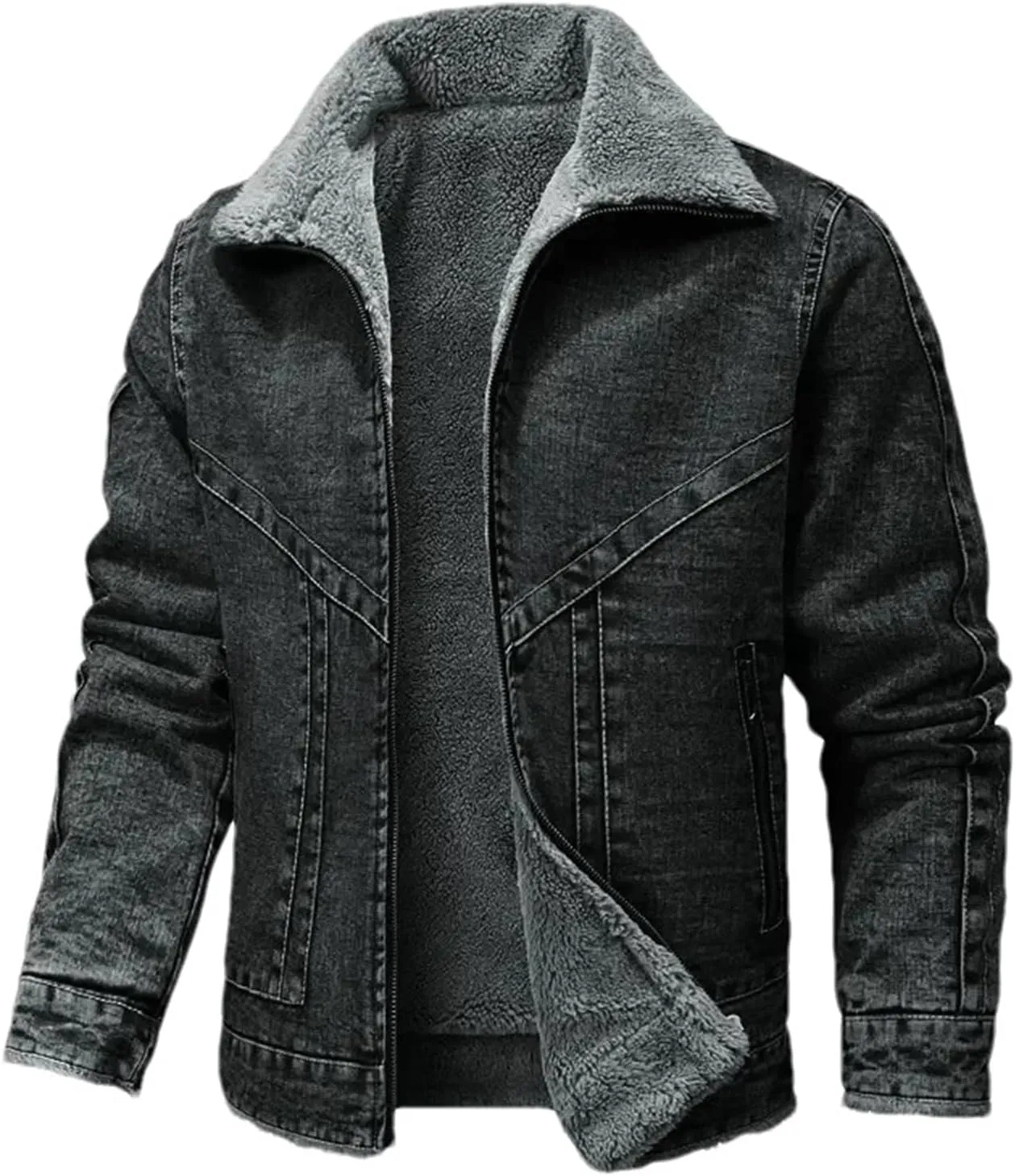 Men's Winter Jacket Casual Lapel Fleece Thickened Warm Jean Trucker Coat Fashion Tight Denim Jackets