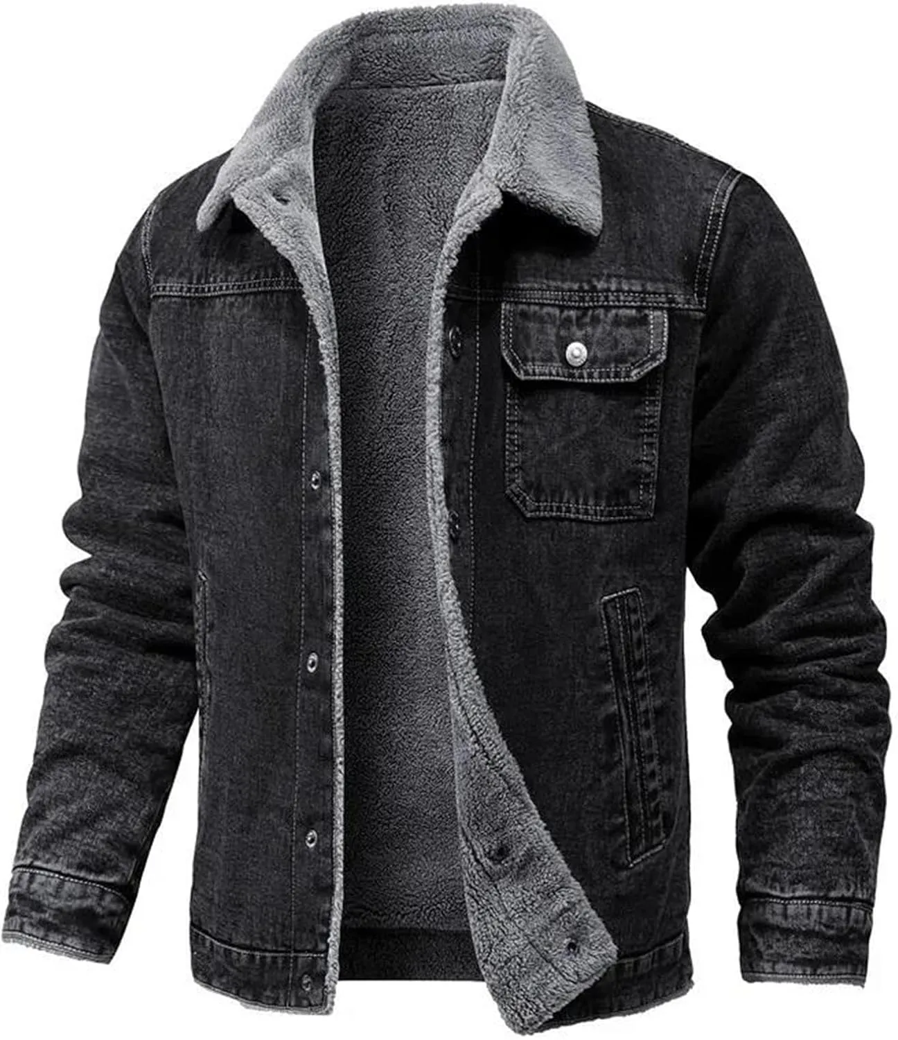 Men's Winter Jacket Casual Lapel Fleece Thickened Warm Jean Trucker Coat Fashion Tight Denim Jackets