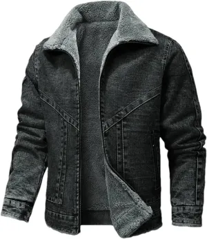 Men's Winter Jacket Casual Lapel Fleece Thickened Warm Jean Trucker Coat Fashion Tight Denim Jackets