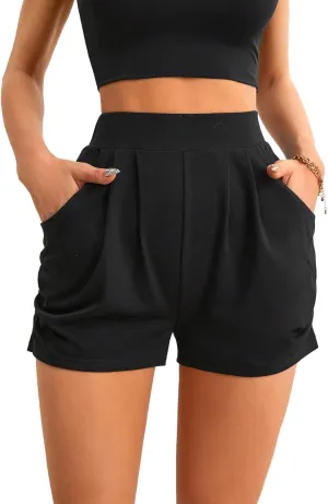 Milumia Women Solid Pleated High Waisted Business Casual Office Work Shorts Pockets Casual Lounge Shorts