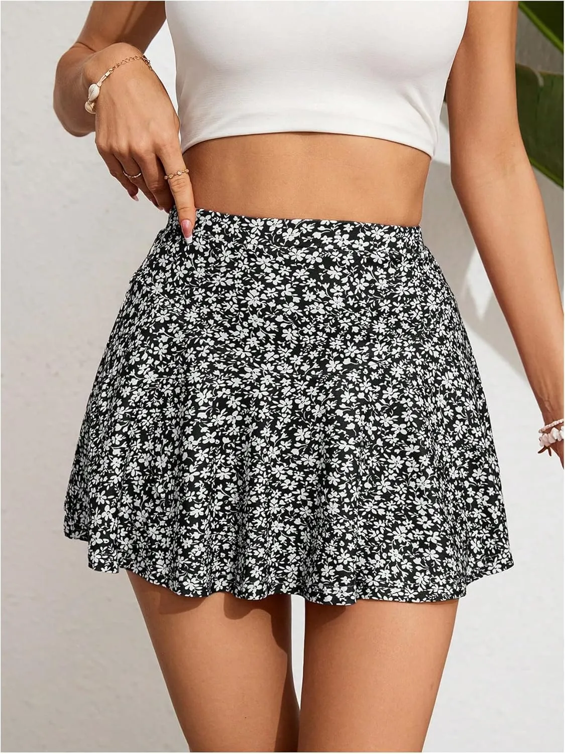 Milumia Women's Boho Ditsy Floral Skirt High Waisted Flared Vacation Short Skirts