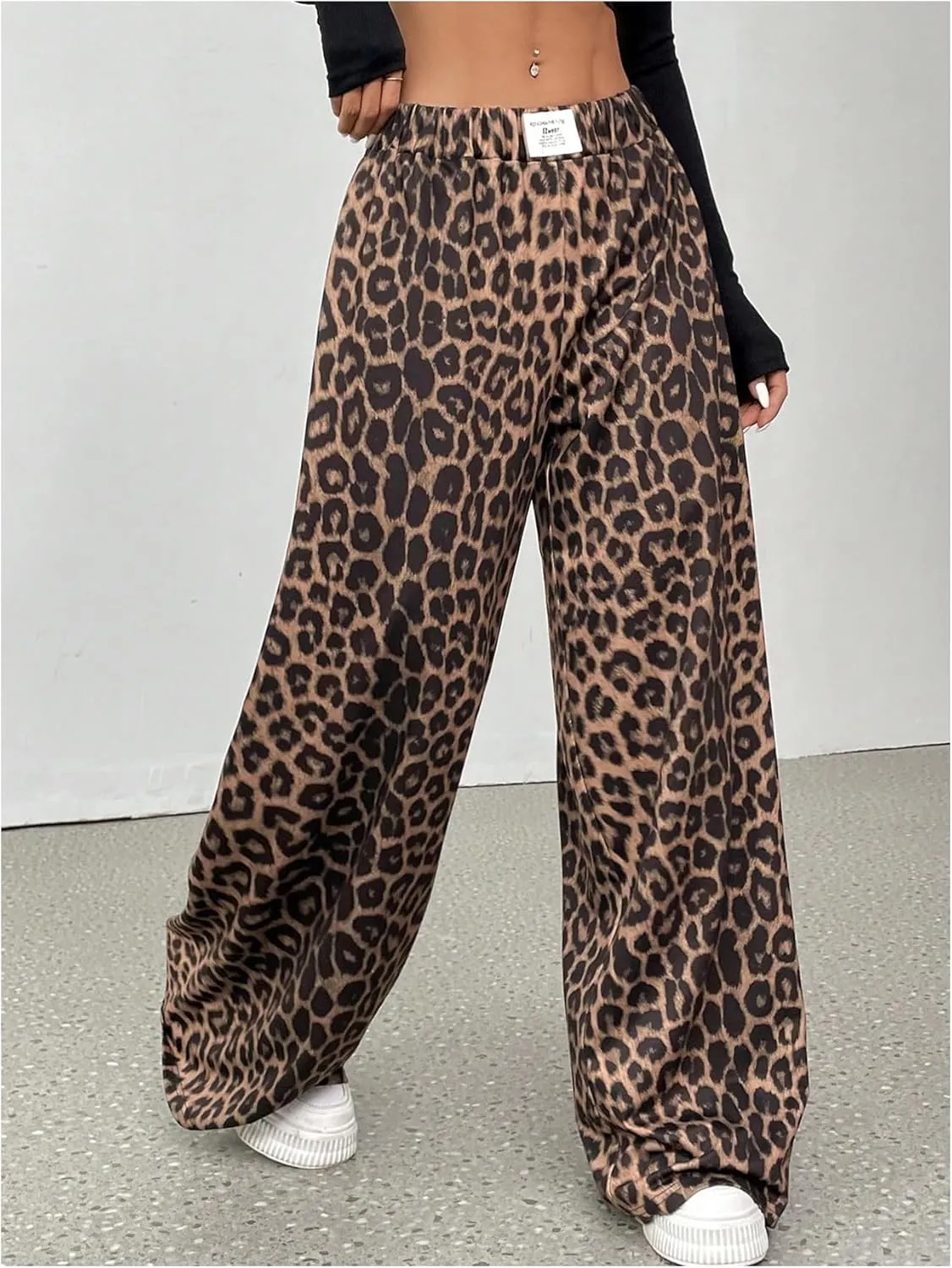 Milumia Women's Leopard Elastic Waist Sweatpants Straight Wide Leg Pant Trousers