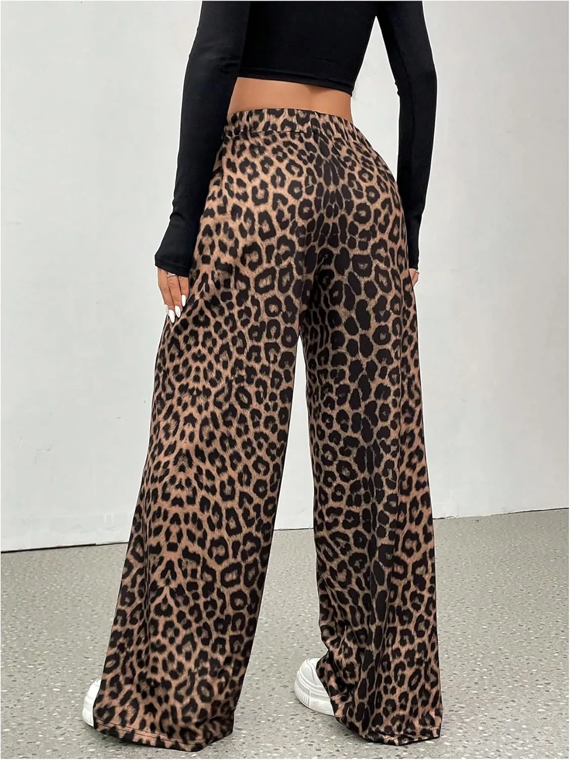 Milumia Women's Leopard Elastic Waist Sweatpants Straight Wide Leg Pant Trousers